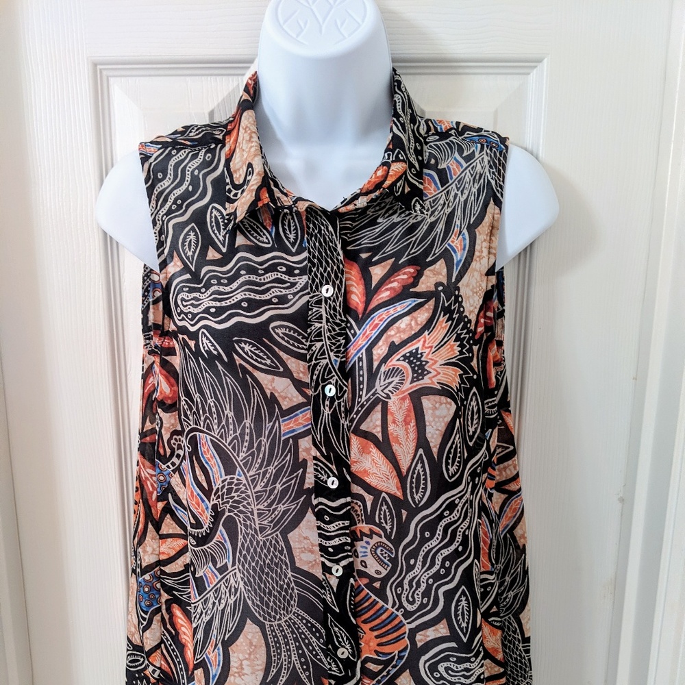 H&M - Colorful Sheer Coral Black Top - Size 6